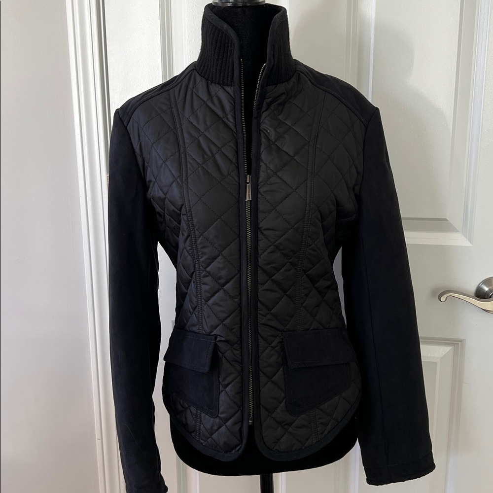 Johnston & Murphy Black Quilted Jacket with Suede Sleeves - Size XS
